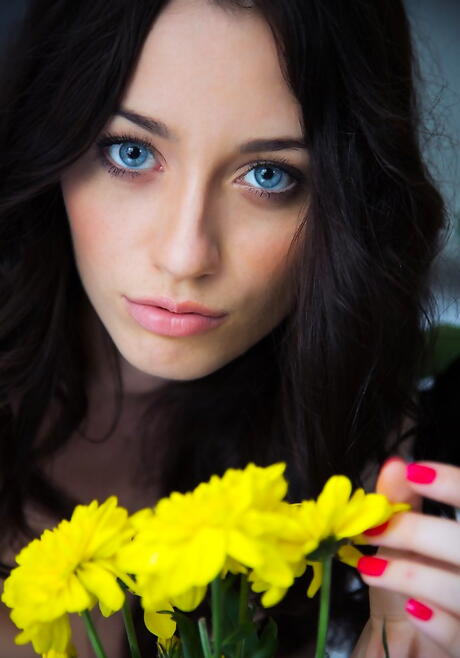 Sexy hungarian brunette youthful Zsanett Tormay uncovering tiny tits and spreading her legs in the kitchen